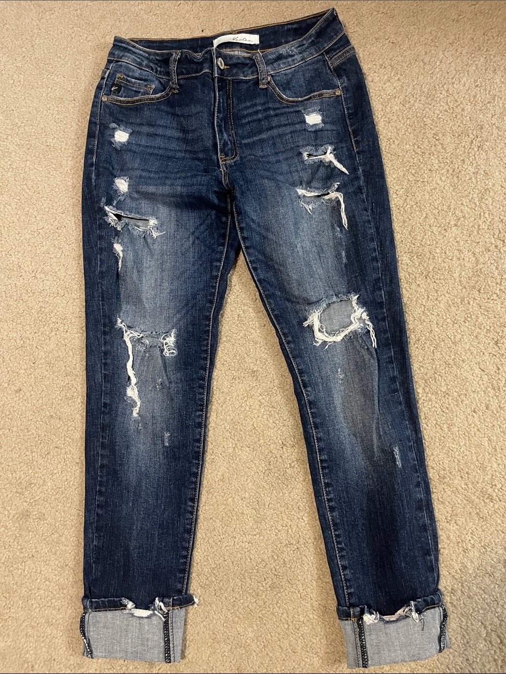 Kan Can Dark Blue Distressed Boyfriend Jeans